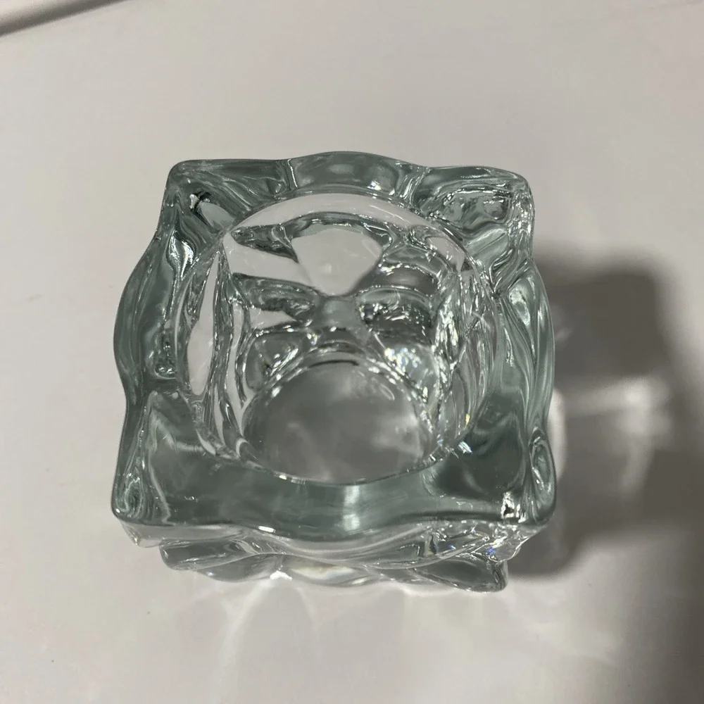 KIG Indonesia Heavy Ice Cube Square Crystal Votive Candle Holders Set of 2 Clear